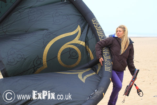 ExPix team rider Hannah Whiteley packs up at the British Kitesurf Championship Redcar